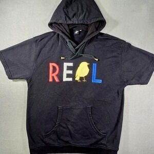Dareales Size M Designer Womens Short Sleeve Black Hoodie - Stay Real